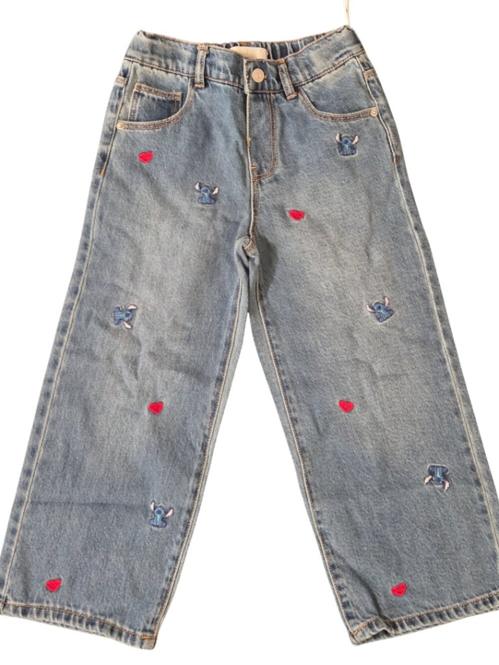 Zara Lilo & Stitch Disney Embroidered Girls Wide Leg Jeans Size 6 NWT